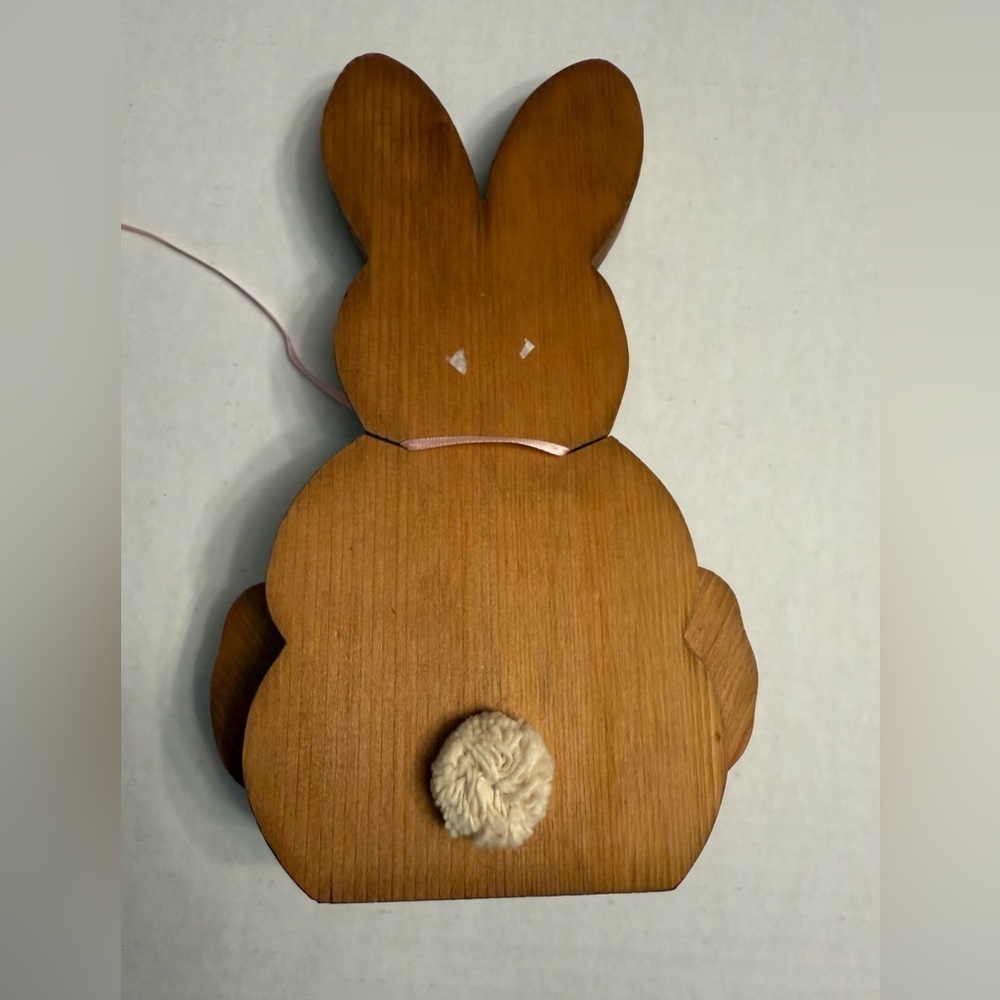 VINTAGE 1989 HANDMADE Wooden Bunny Decor with Pink Accents 9.5 - Picture 2 of 3